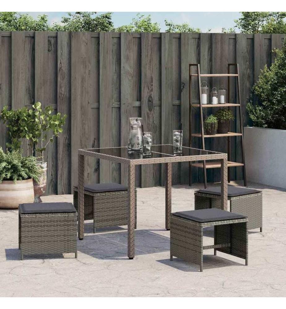 Gartenhocker mit Kissen 4 Stk. Grau 41x41x36 cm Poly Rattan