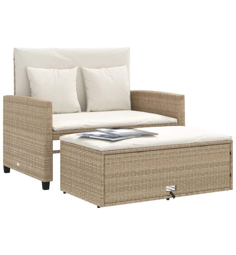 Canapé de jardin avec coussins 2 places beige résine tressée