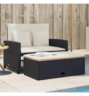Gartensofa mit Kissen 2-Sitzer Schwarz Poly Rattan&Akazienholz