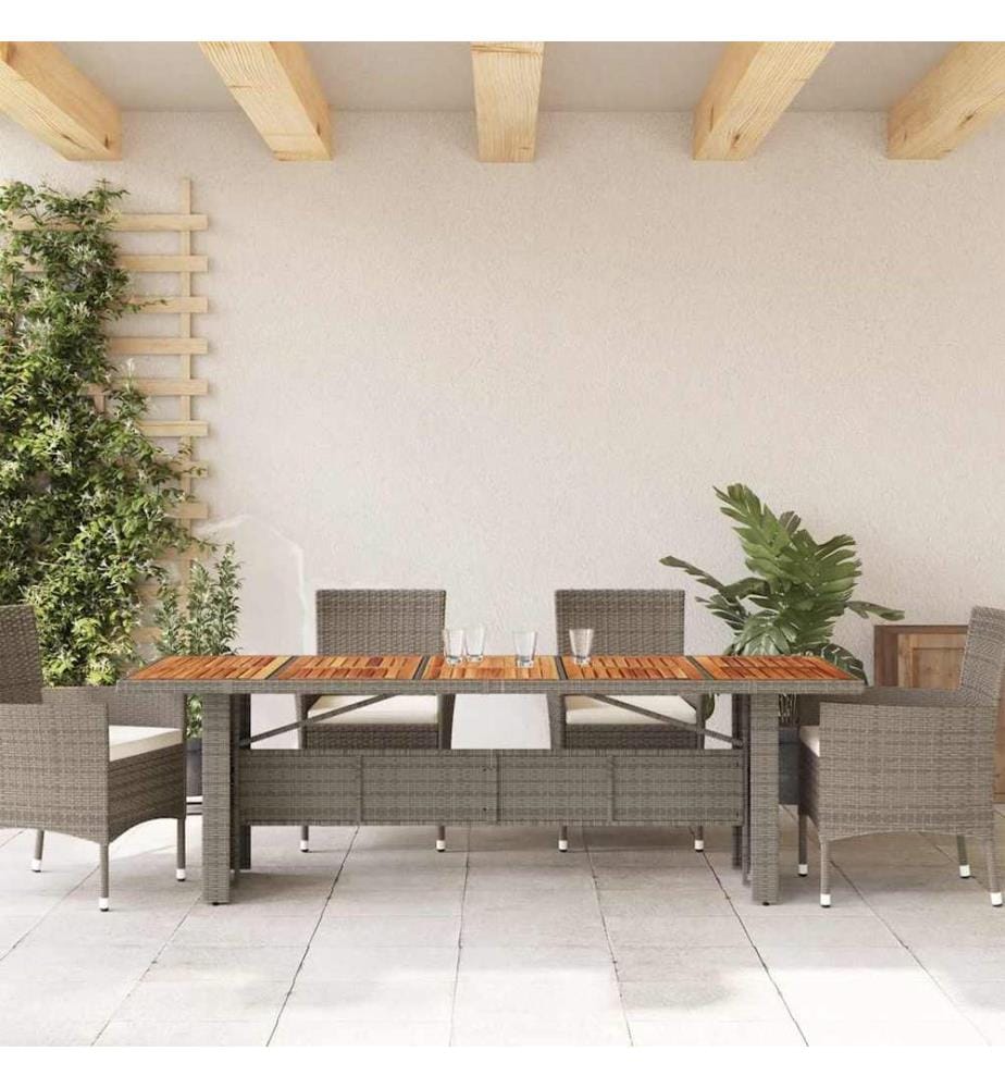 Gartentisch mit Akazienholz-Platte Grau 240x90x75cm Poly Rattan
