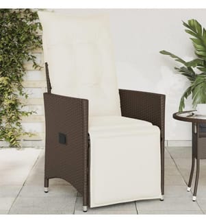 Gartensessel Verstellbar mit Kissen Braun Poly Rattan