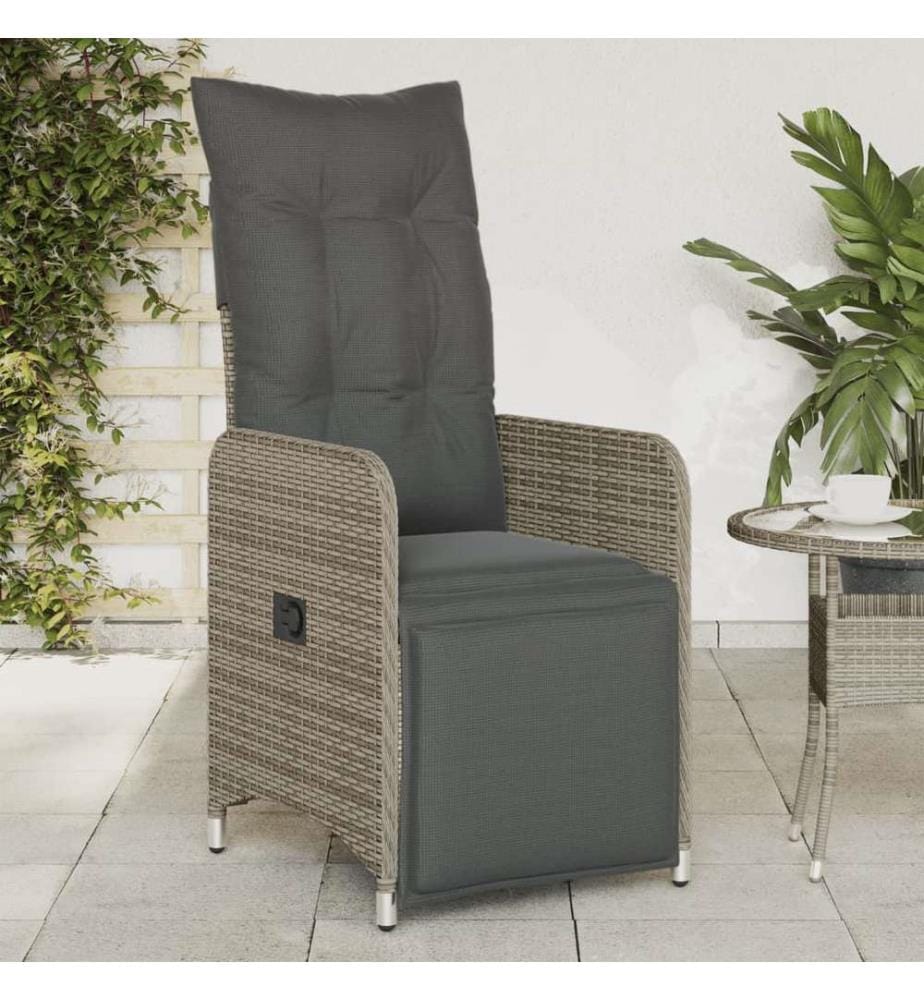 Gartensessel Verstellbar mit Kissen Grau Poly Rattan