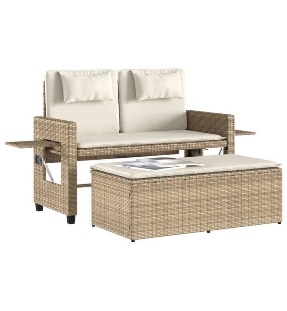 Gartenbank Verstellbar mit Kissen Beige Poly Rattan