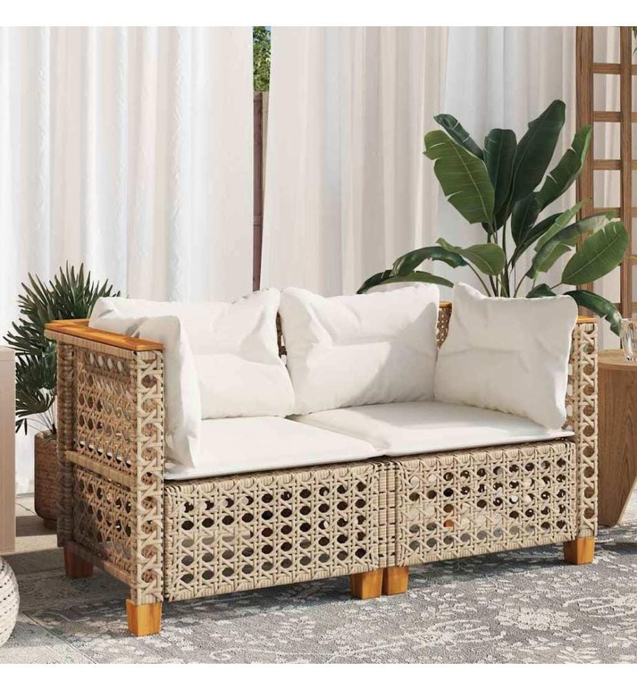 Garten-Ecksofas mit Kissen 2 Stk. Beige Poly Rattan