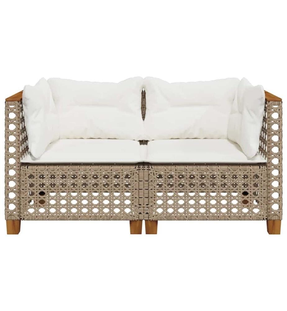Garten-Ecksofas mit Kissen 2 Stk. Beige Poly Rattan