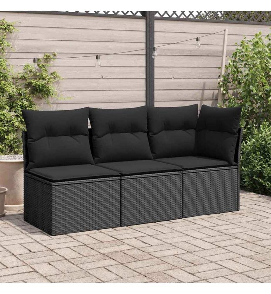 Gartenstuhl ohne Armlehnen mit Kissen Schwarz Poly Rattan
