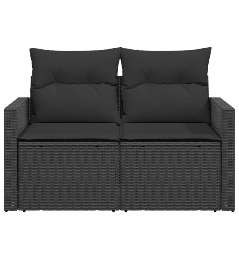 Gartensofa mit Kissen 2-Sitzer Schwarz Poly Rattan