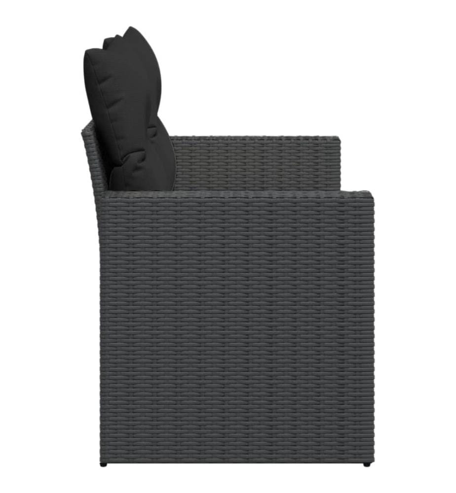 Gartensofa mit Kissen 2-Sitzer Schwarz Poly Rattan