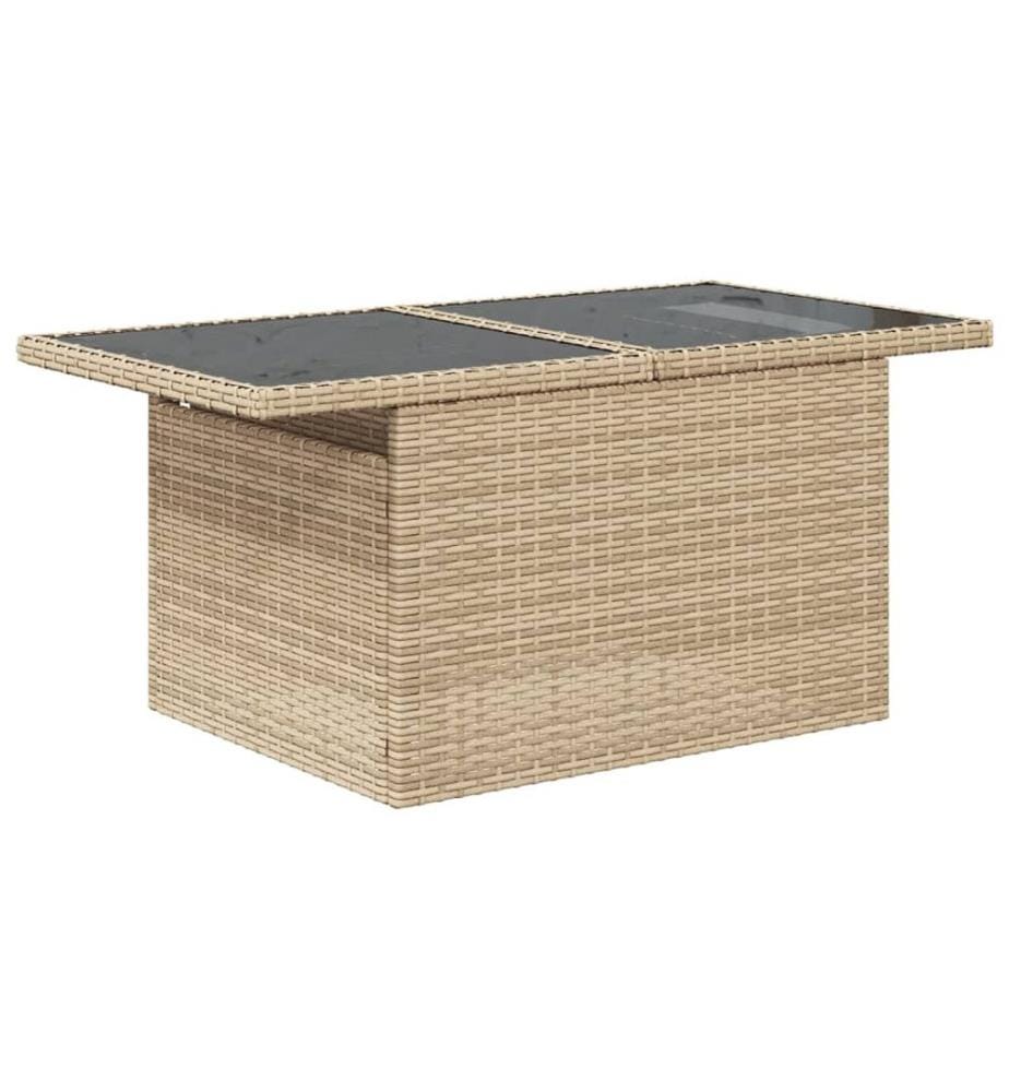 Gartentisch mit Glasplatte Beige 100x55x73 cm Poly Rattan