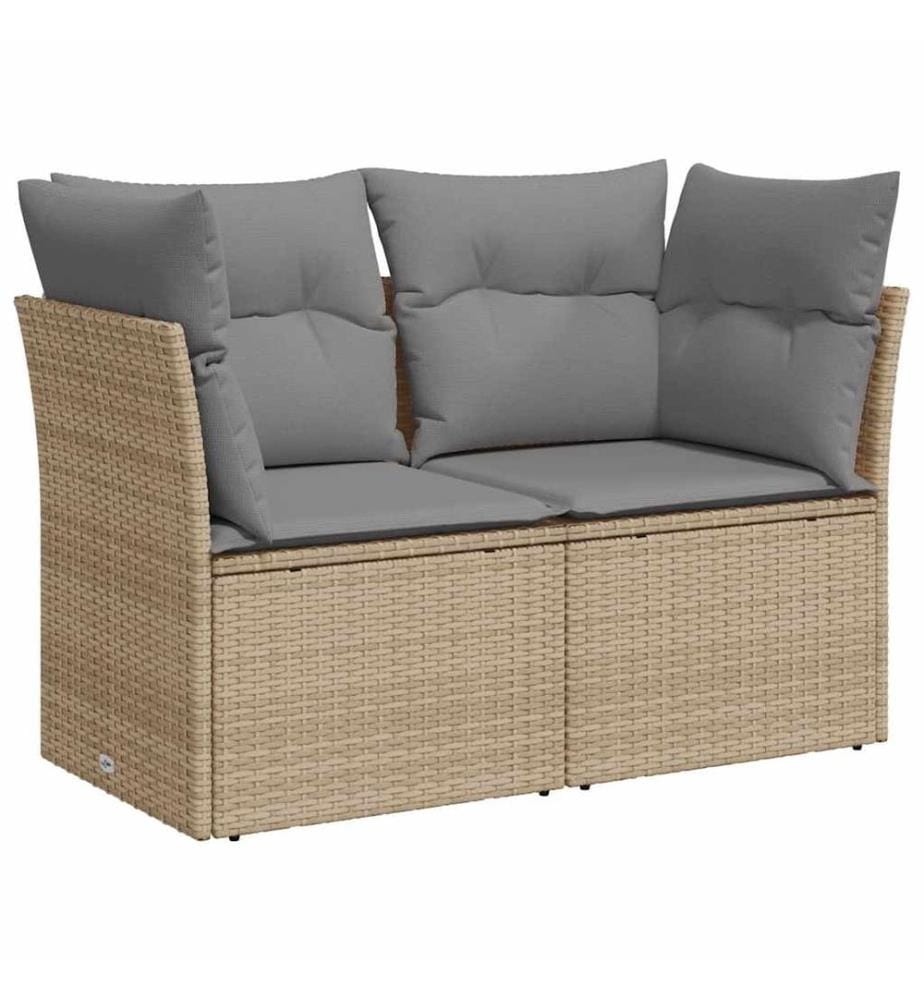 Canapé de jardin avec coussins 2 places beige résine tressée