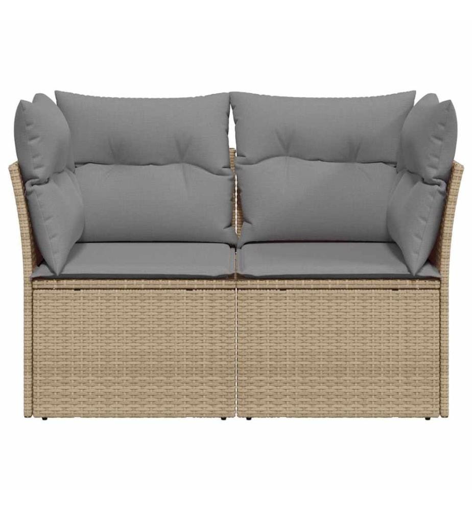 Canapé de jardin avec coussins 2 places beige résine tressée