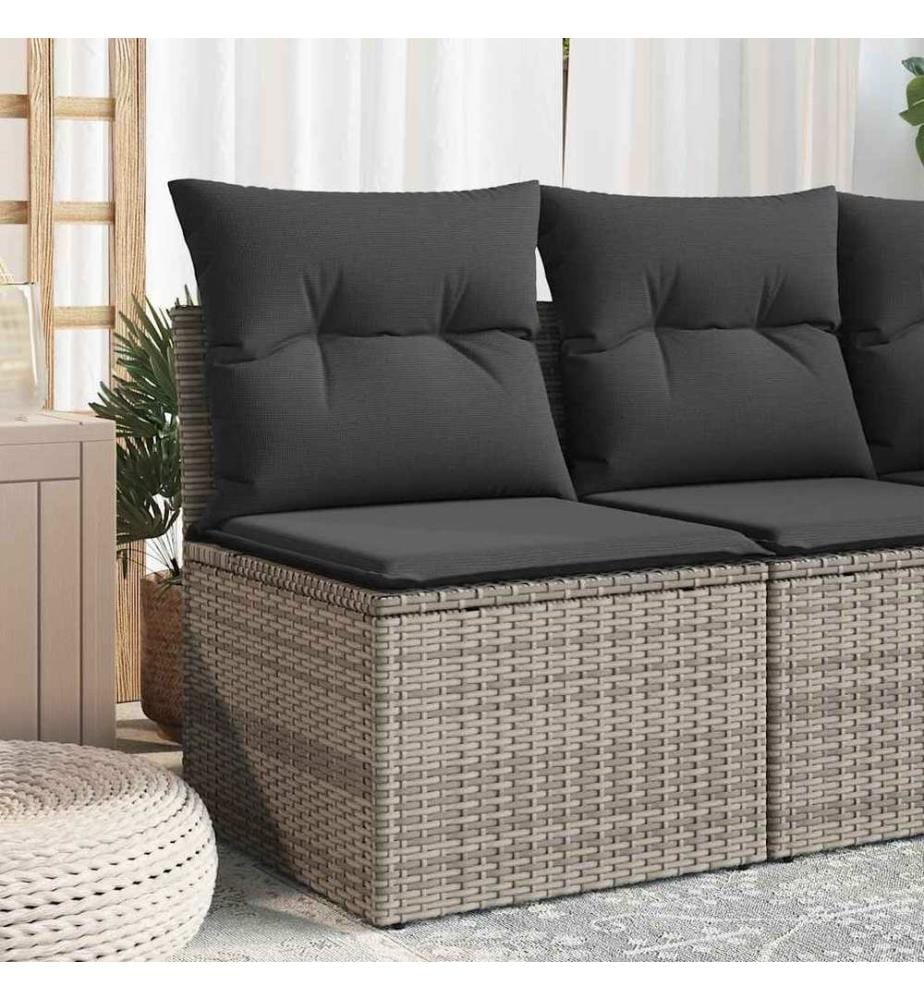 Gartensessel ohne Armlehnen mit Kissen Grau Poly Rattan