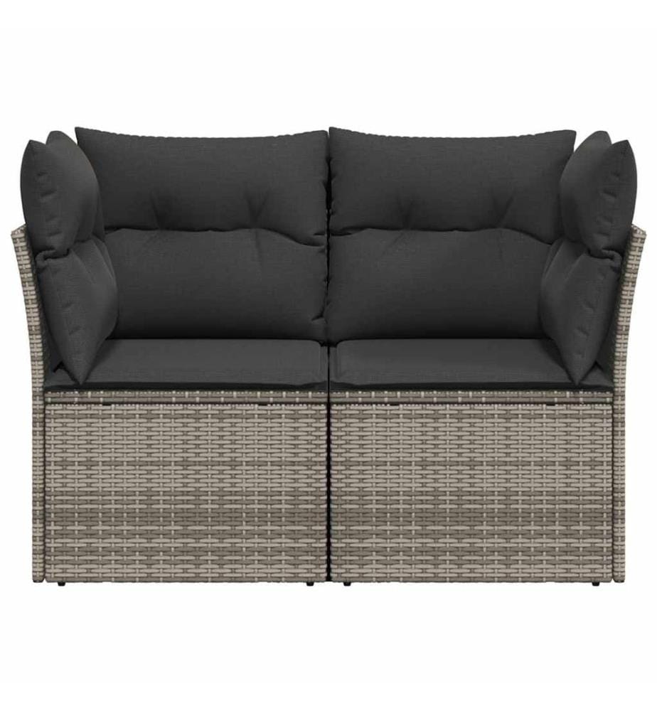 Gartensofa 2-Sitzer mit Kissen Grau Poly Rattan