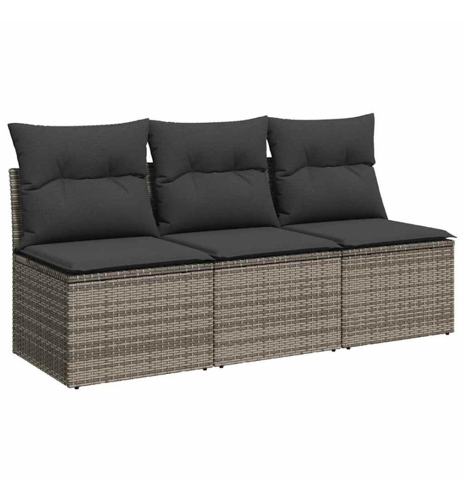 Gartensofa mit Kissen 3-Sitzer Grau Poly Rattan