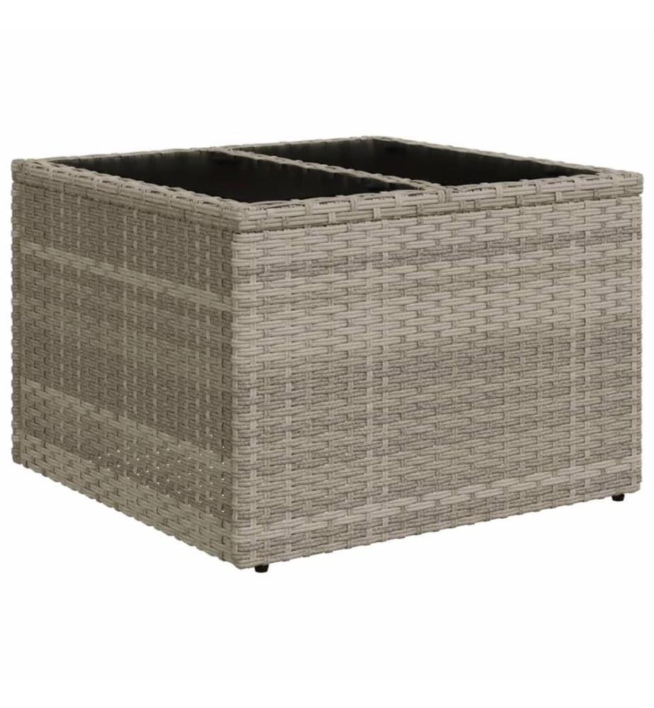 Gartentisch mit Glasplatte Hellgrau 55x55x37 cm Poly Rattan