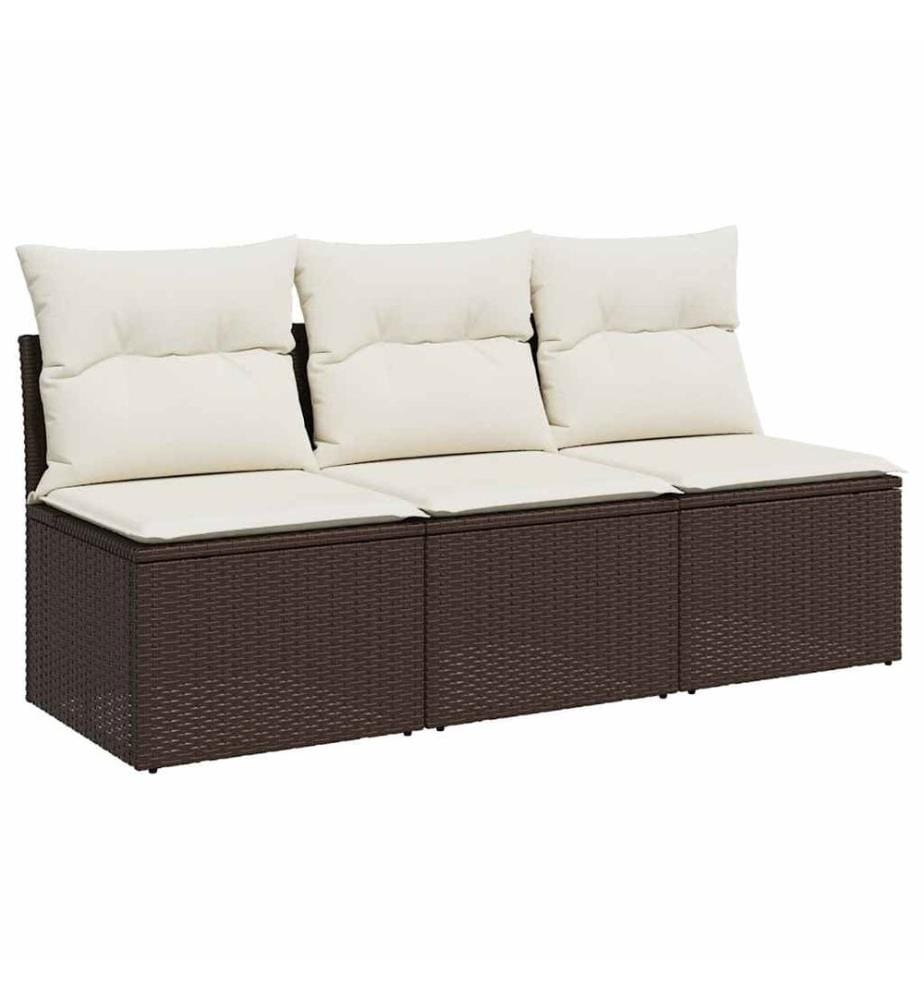 Gartensofa mit Kissen 3-Sitzer Braun Poly Rattan