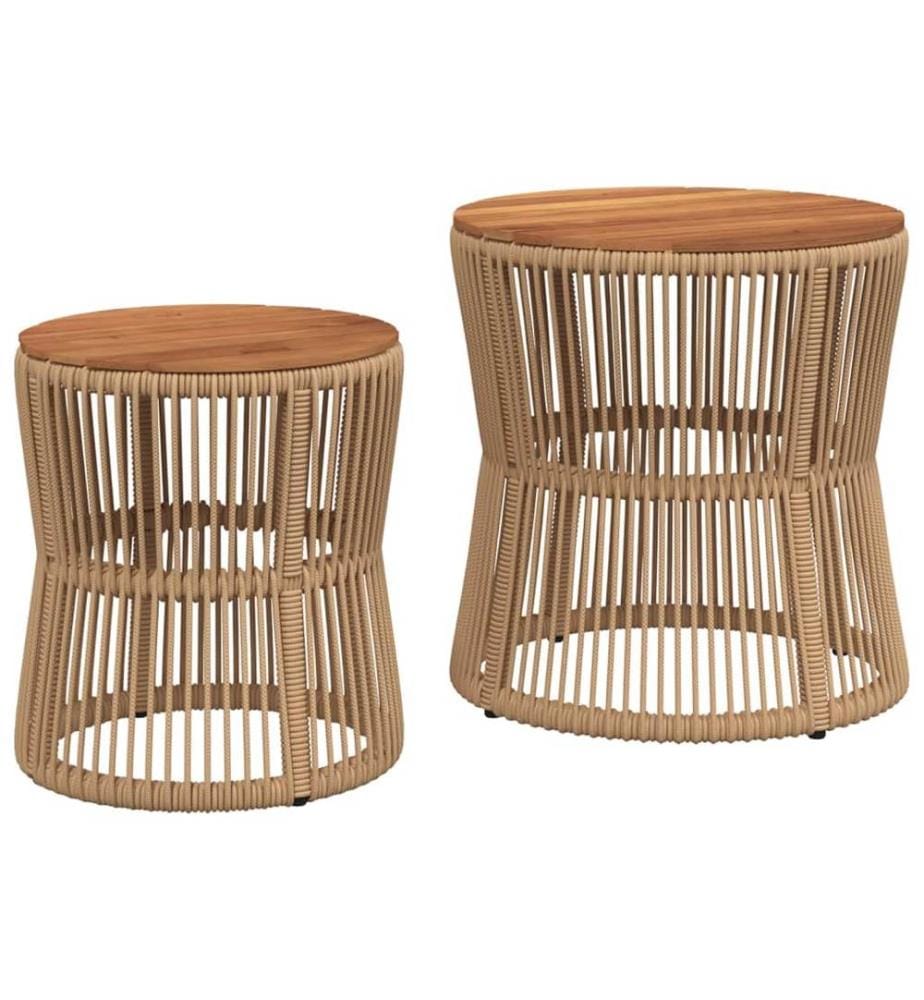 Garten-Beistelltische 2 Stk. mit Holzplatte Beige Poly Rattan