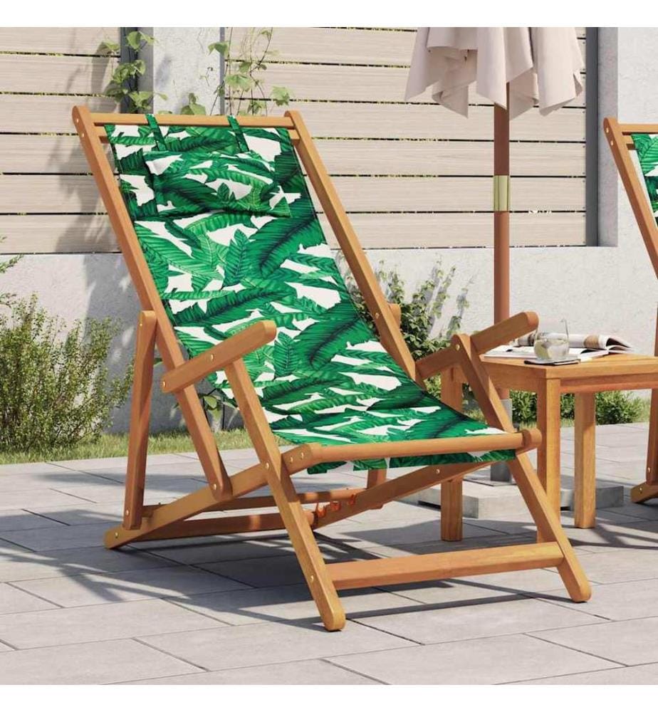 Strandstuhl Klappbar Blattmuster Massivholz Eukalyptus Stoff