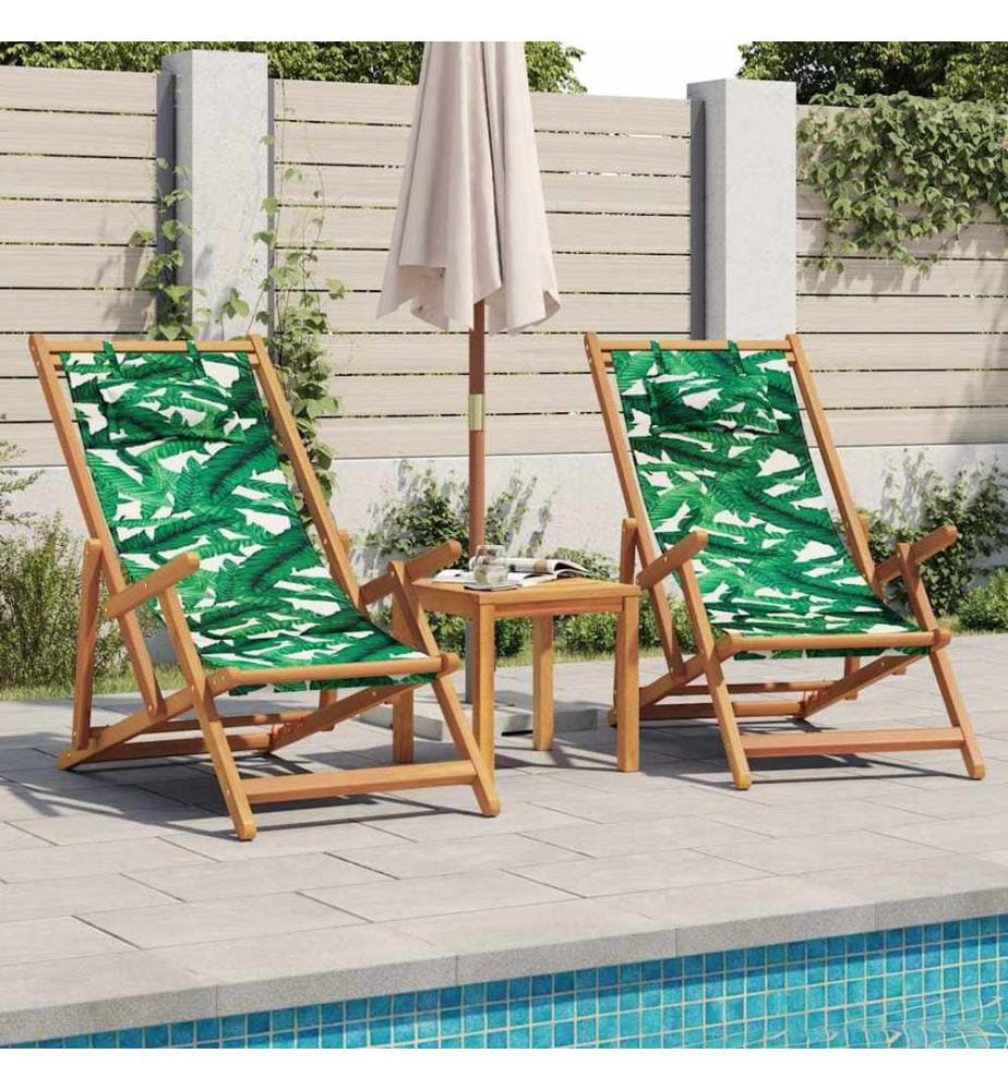 Strandstuhl Klappbar Blattmuster Massivholz Eukalyptus Stoff