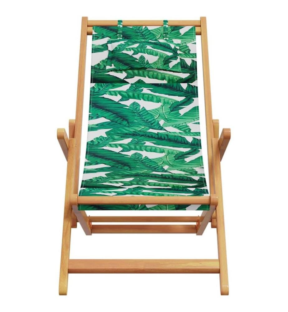 Strandstuhl Klappbar Blattmuster Massivholz Eukalyptus Stoff