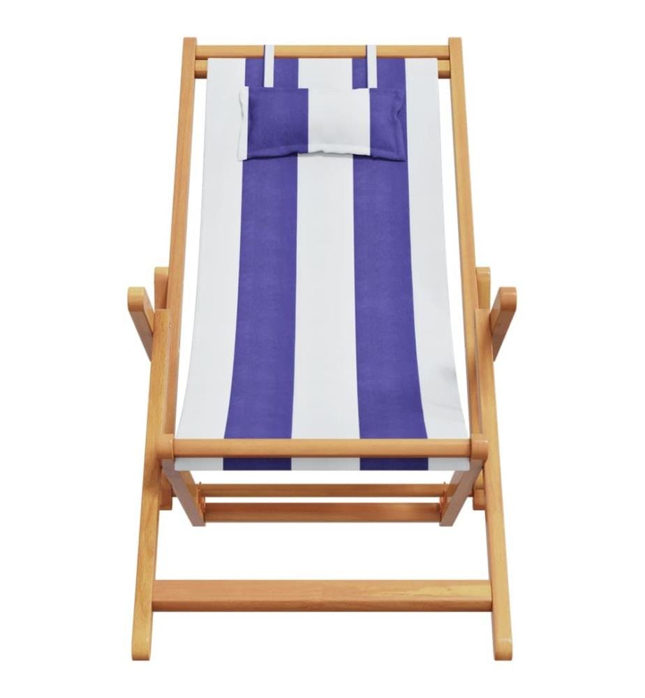 Strandstuhl Klappbar Blau Weiss Massivholz Eukalyptus und Stoff