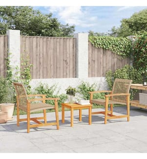 3-tlg. Bistro-Set Beige Poly Rattan und Akazienholz