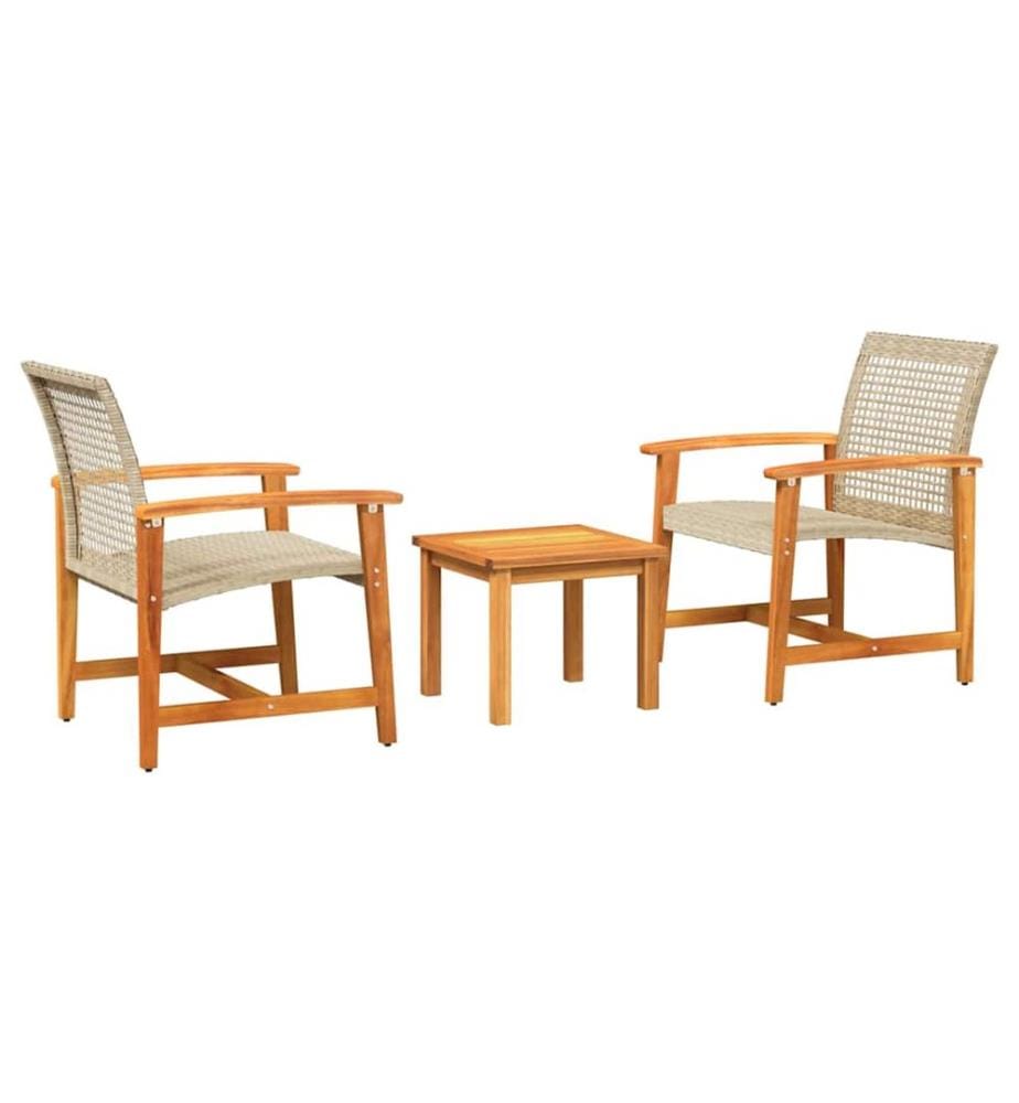 3-tlg. Bistro-Set Beige Poly Rattan und Akazienholz