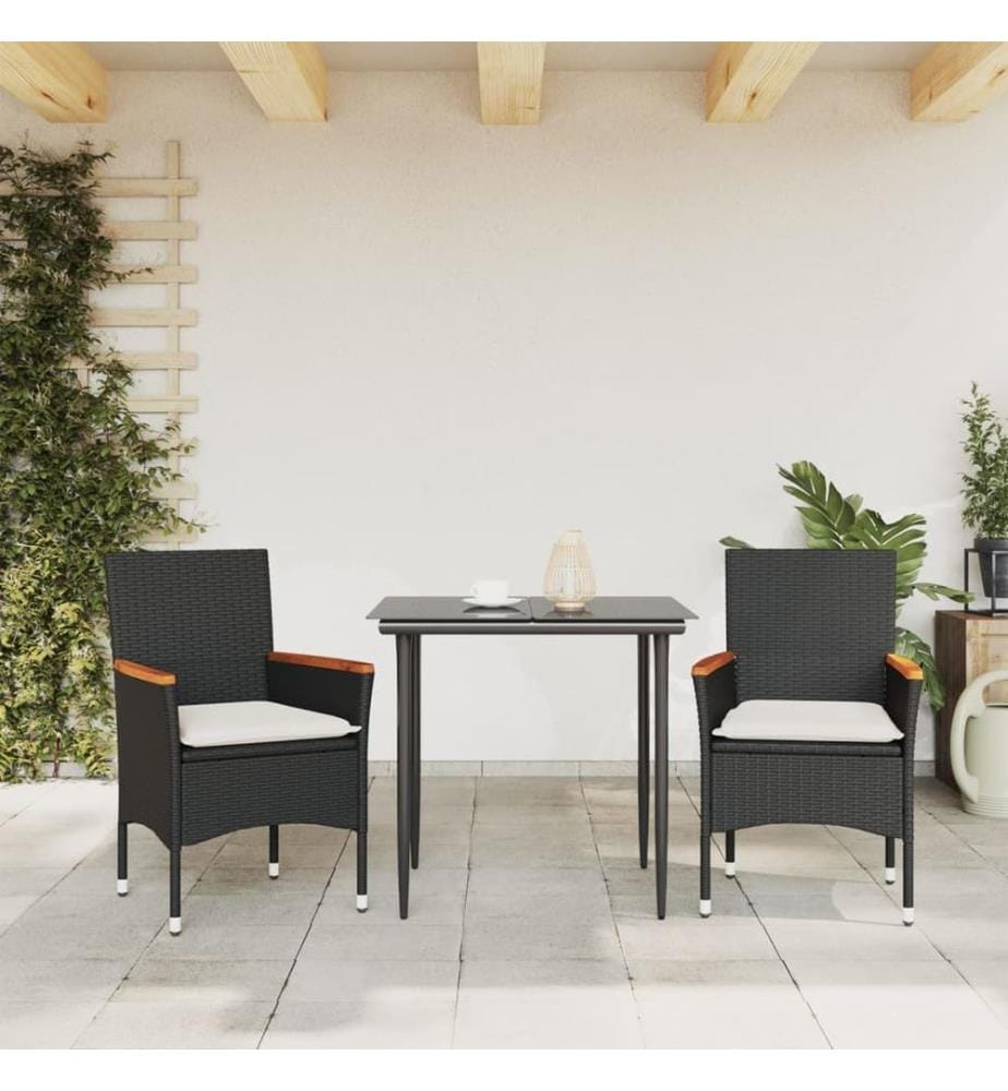 Chaises de jardin avec coussins lot de 2 noir résine tressée