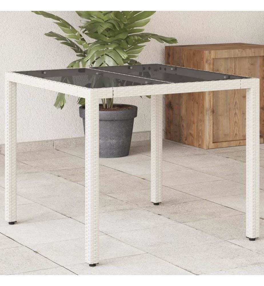 Gartentisch mit Glasplatte Weiss 90x90x75 cm Poly Rattan