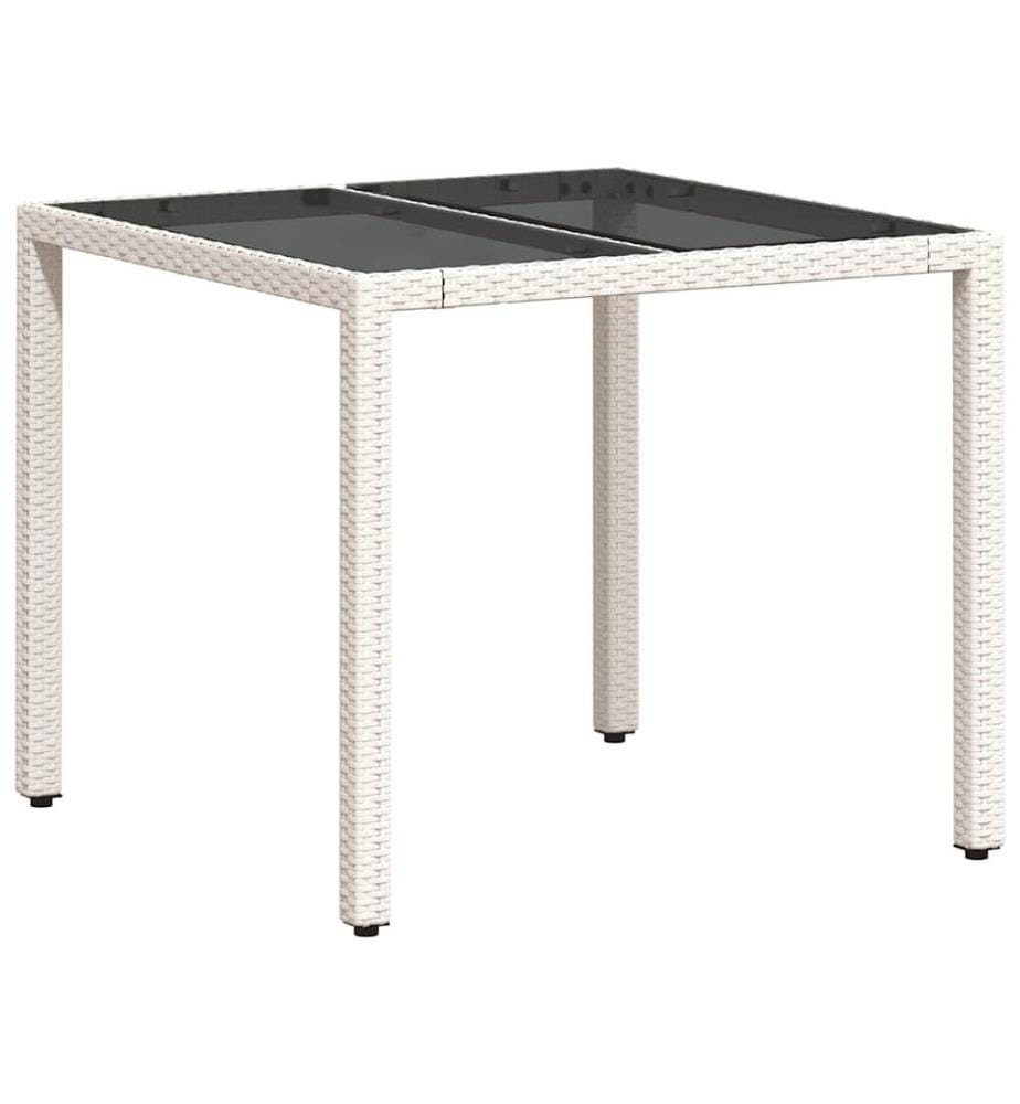 Gartentisch mit Glasplatte Weiss 90x90x75 cm Poly Rattan