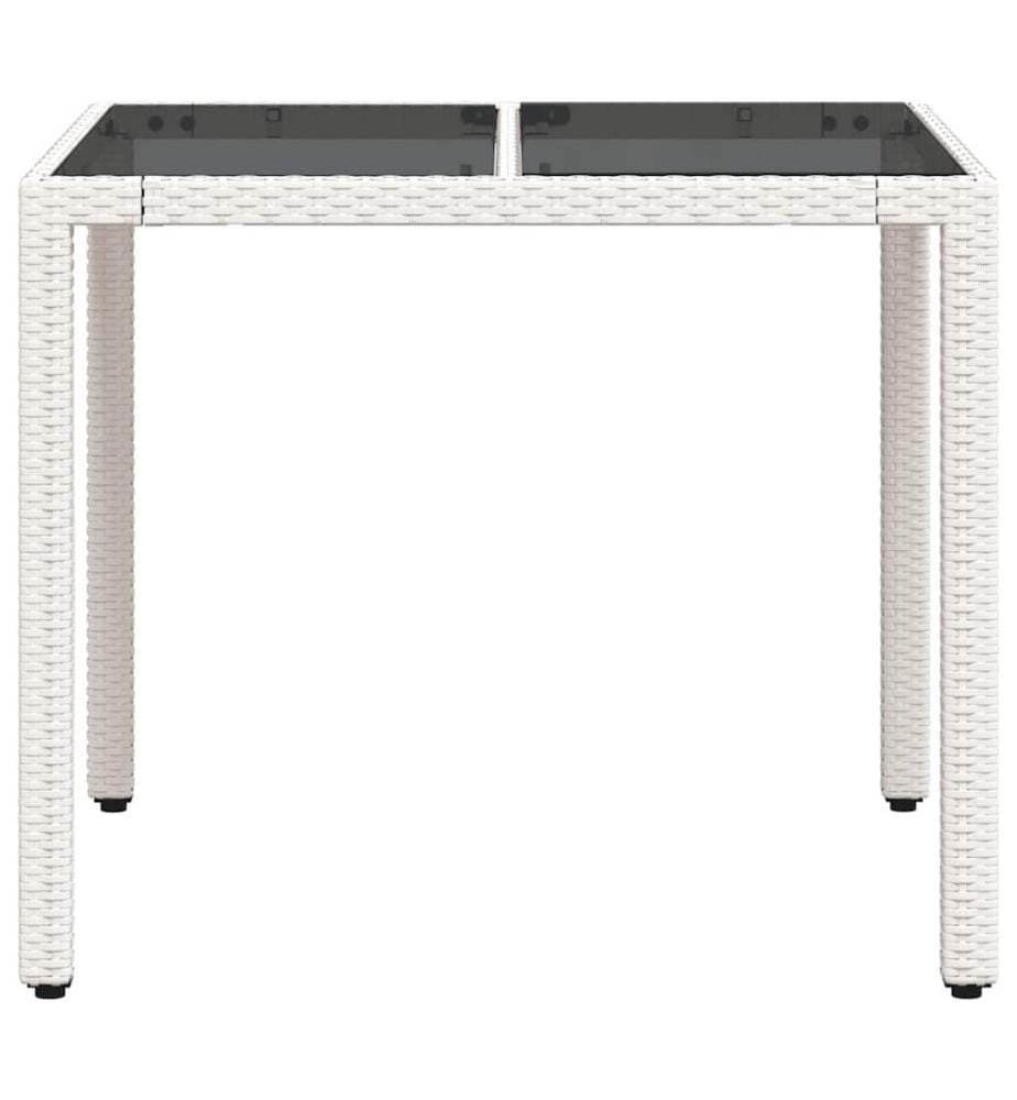Gartentisch mit Glasplatte Weiss 90x90x75 cm Poly Rattan
