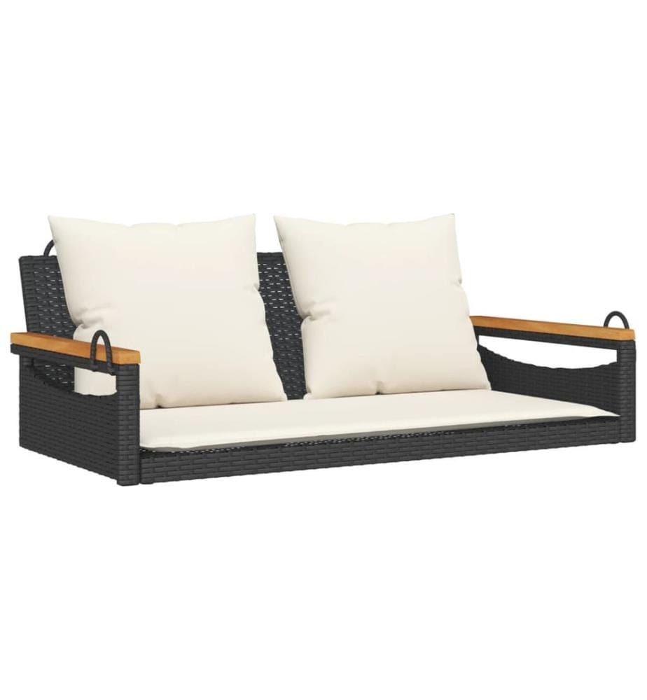 Hängebank mit Kissen Schwarz 109x62x40 cm Poly Rattan