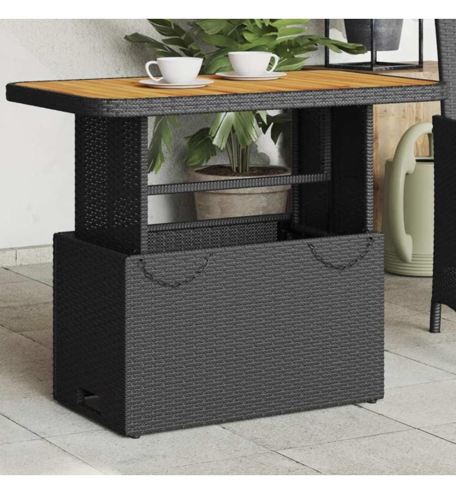 Gartentisch Schwarz 90x55x71 cm Poly Rattan und Akazienholz