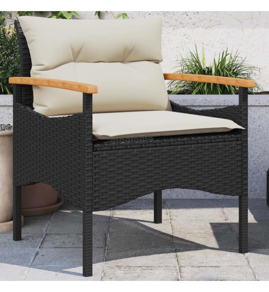 Salon de jardin 3 pcs avec coussins noir résine tressée