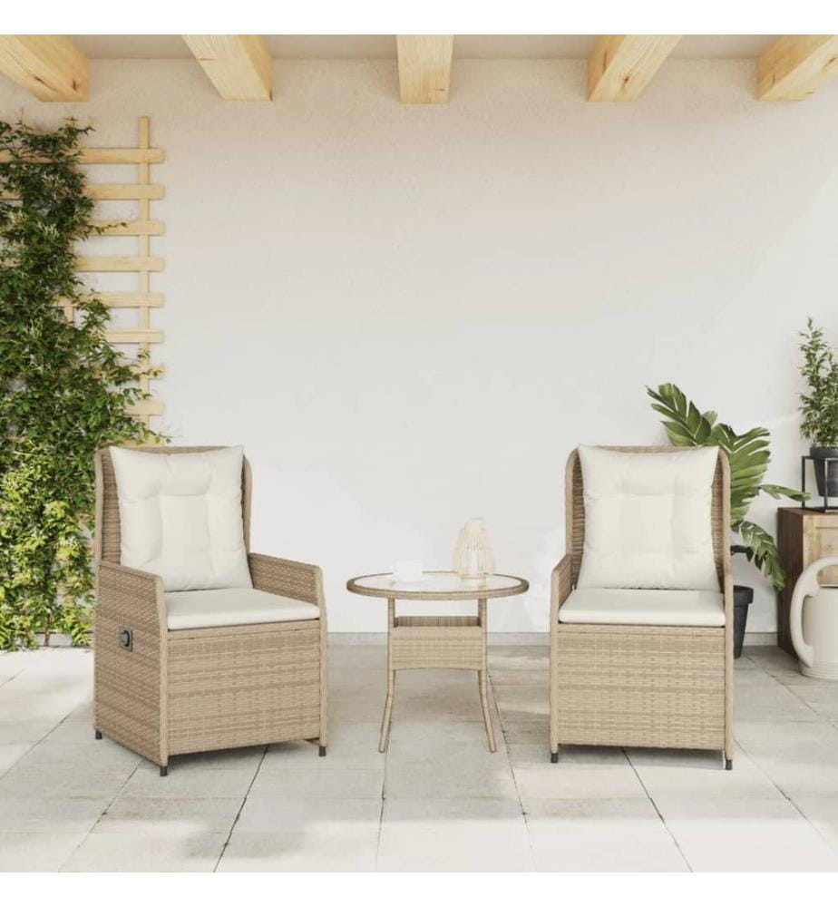 Gartensessel 2 Stk. Verstellbar Beige Poly Rattan