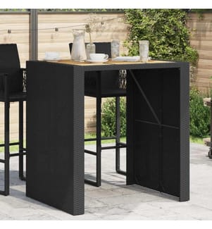 Garten-Bartisch mit Holzplatte Schwarz 105x80x110 cm Polyrattan