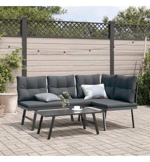 Gartenbänke mit Kissen 2 Stk. Schwarz Pulverbeschichteter Stahl