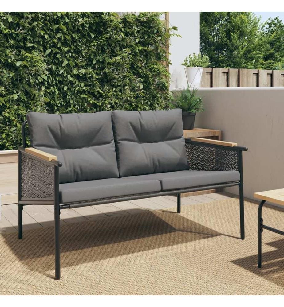 Gartenbank mit Kissen 116 cm Schwarz Stahl
