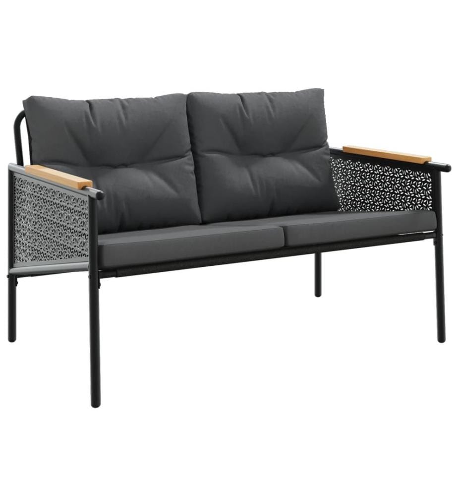 Gartenbank mit Kissen 116 cm Schwarz Stahl