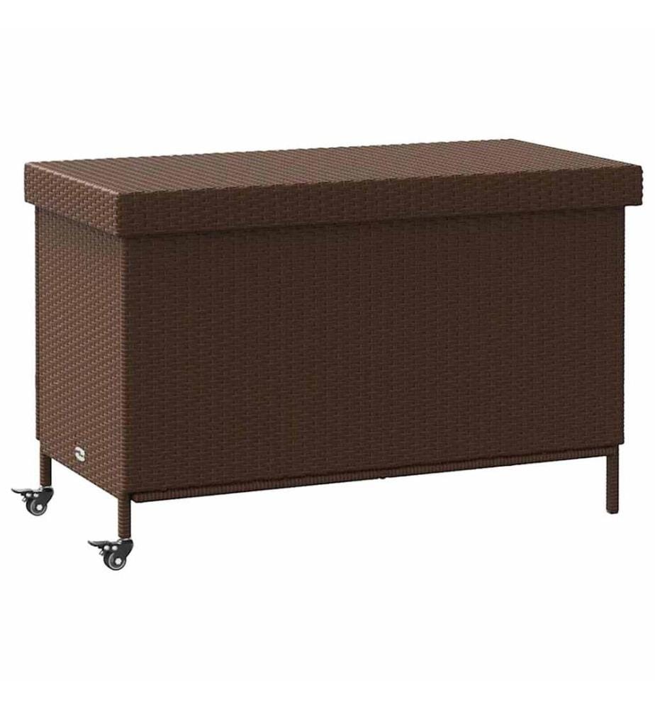 Gartentruhe mit Rollen Braun 110x55x73 cm Poly Rattan