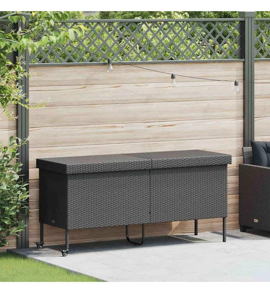 Gartentruhe mit Rollen Schwarz 160x55x75 cm Poly Rattan