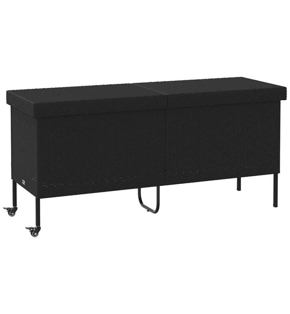 Gartentruhe mit Rollen Schwarz 160x55x75 cm Poly Rattan