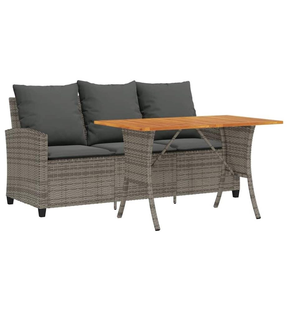Gartensofa 3-Sitzer mit Kissen & Tisch Grau Poly Rattan