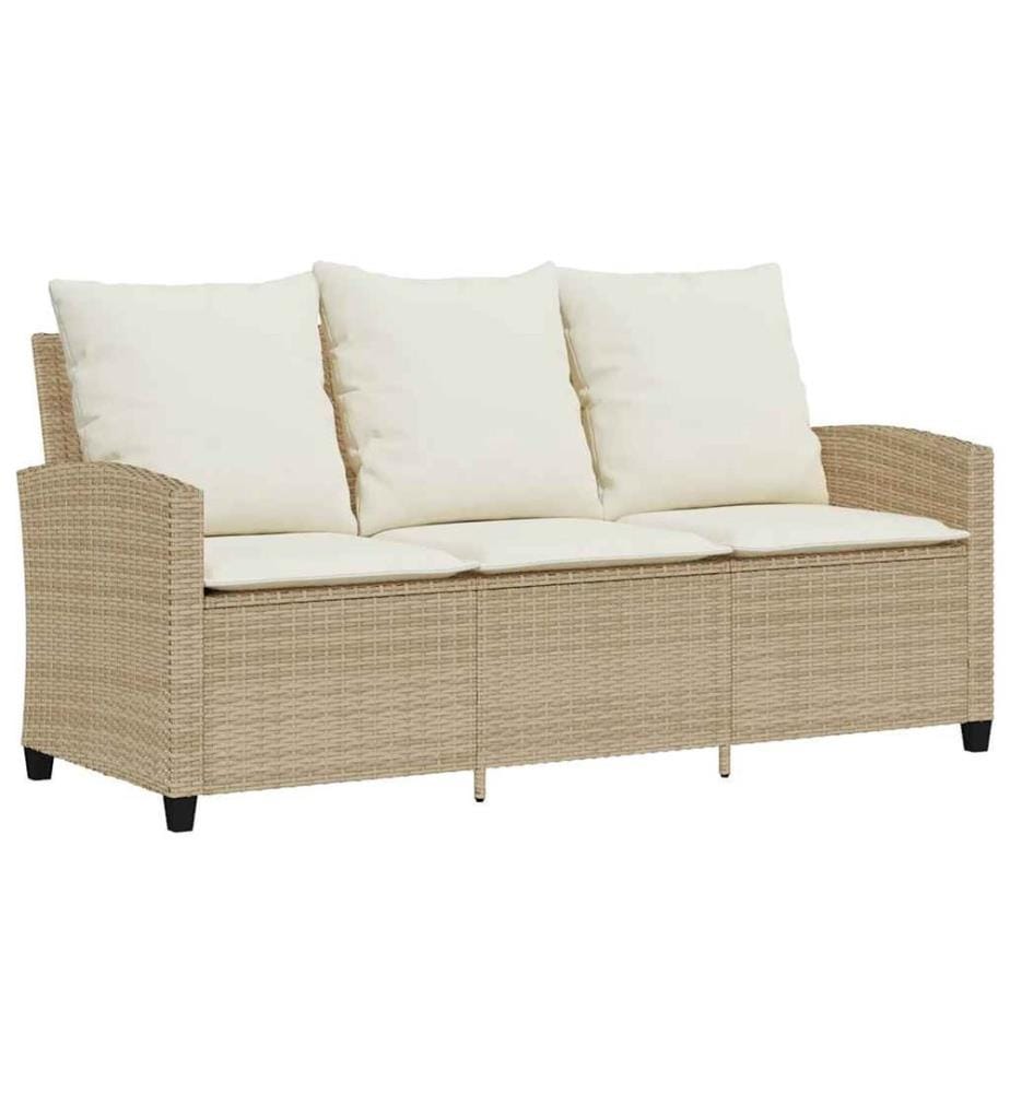 Canapé de jardin 3 places coussins table beige résine tressée