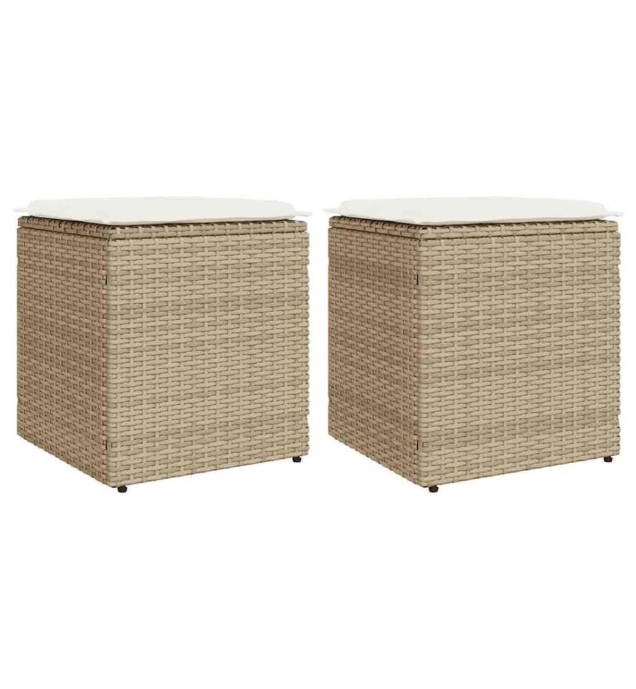Gartenhocker mit Kissen 2 Stk. Beige 40x40x43 cm Poly Rattan