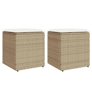 Gartenhocker mit Kissen 2 Stk. Beige 40x40x43 cm Poly Rattan