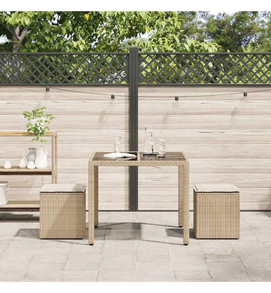 Gartenhocker mit Kissen 2 Stk. Beige 40x40x43 cm Poly Rattan