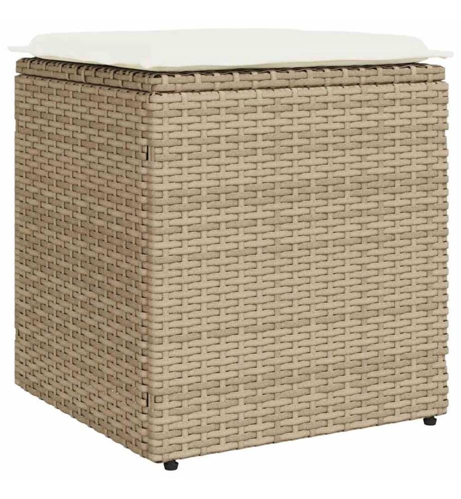 Gartenhocker mit Kissen 2 Stk. Beige 40x40x43 cm Poly Rattan
