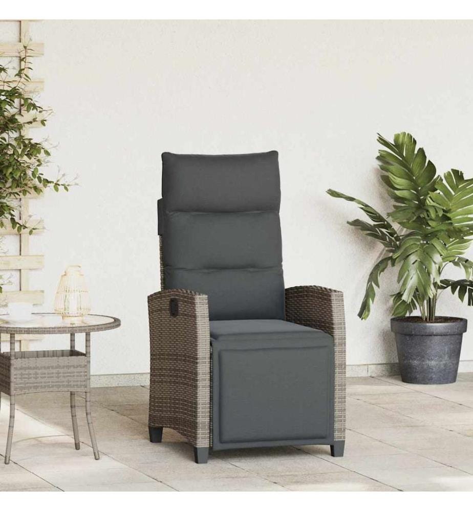 Gartensessel mit Beistelltisch Verstellbar Grau Poly Rattan