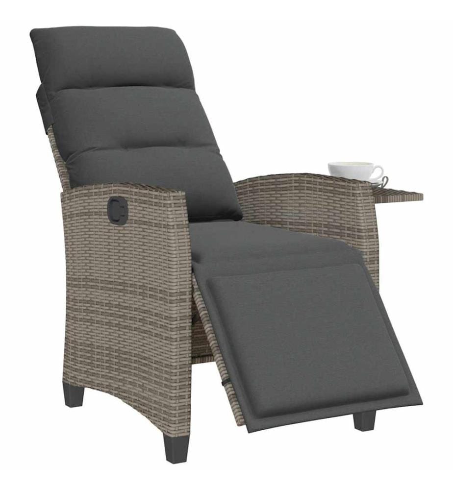 Gartensessel mit Beistelltisch Verstellbar Grau Poly Rattan